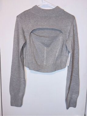NEW STEELE Grey Cotton Blend Crop Sweater Cutout Knit Women Size XL